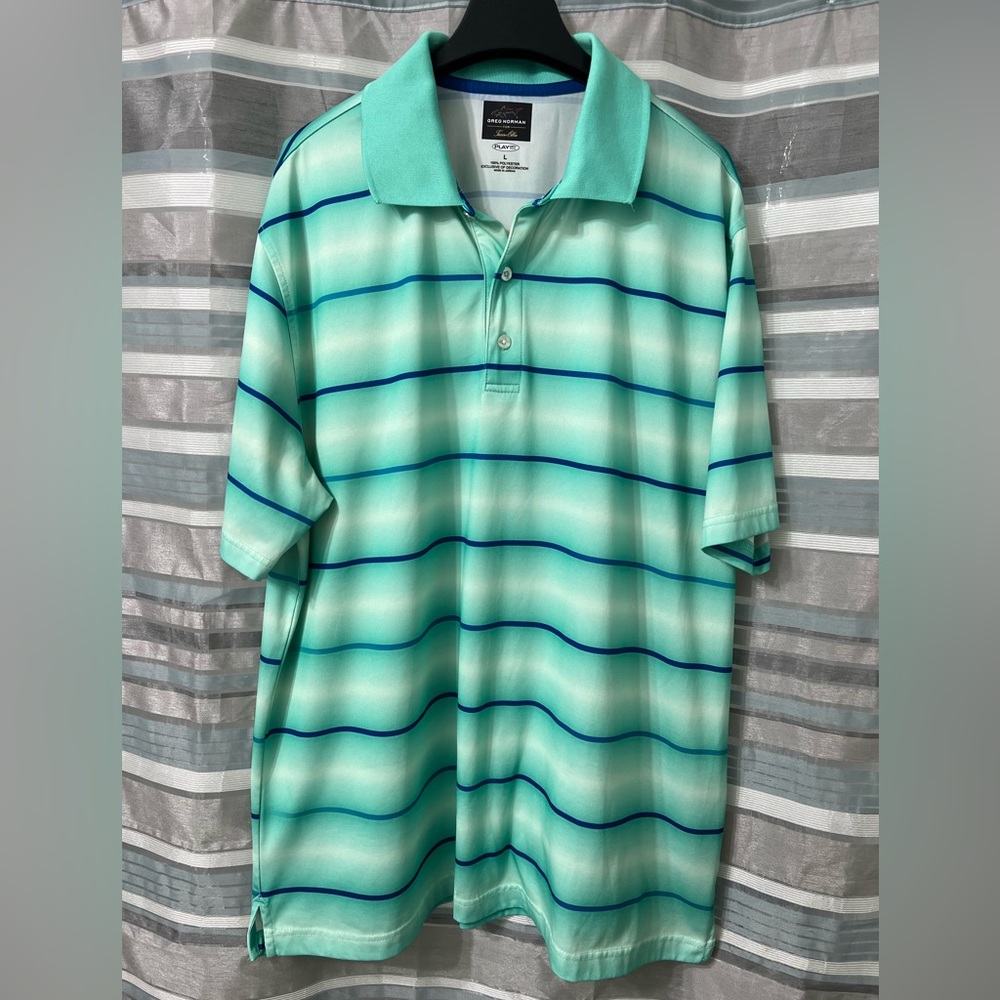 Greg Norman Men's Striped Polo Polyester